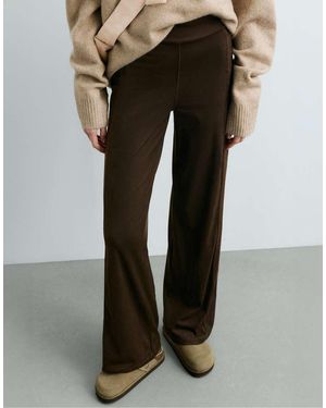 Oysho Suede-Effect Straight-Leg Trousers - Brown