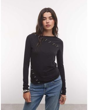Weekday Top A Maniche Lunghe Con Dettaglio Piercing - Blu