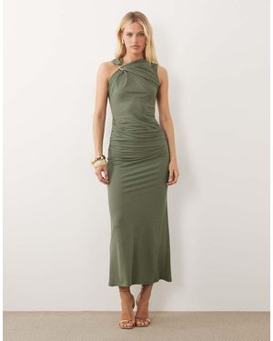 ASOS Sleeveless Ruched Midi Dress With Trim Detail - Green