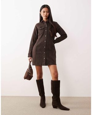ASOS Denim Long Sleeve Fitted Shirt Dress - Natural