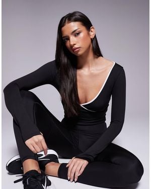 4505 Active Wrap V Neck Long Sleeve Top - Black