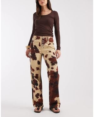 AllSaints Tay Wide Leg Cow Print Carpenter Jean - Multicolour