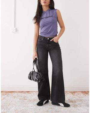 Monki Imoo Low Waist Wide Leg Jeans - Black