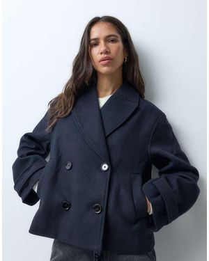 Mango Teen Verkorte Trenchcoat Van Wolmix - Blauw