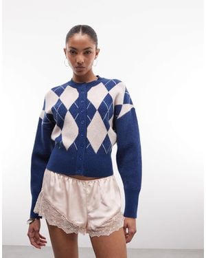Daisy Street – taillierte strickjacke mit rautenmuster - Blau