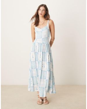 ASOS Crinkle Sweetheart Neck Midi Dress - Natural