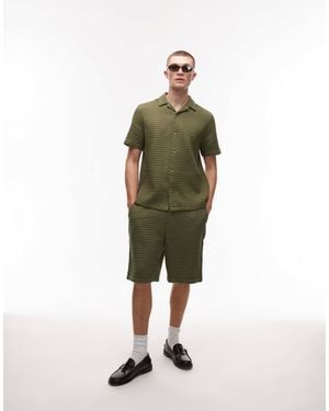 TOPMAN Textured Grid Check Shorts - Green