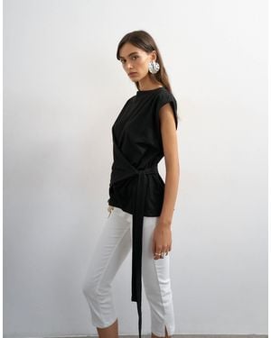TOPSHOP Wrap Detail Cap Sleeve Top - White