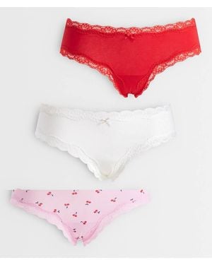 Lindex Pack De 3 Braguitas Brasileñas Rosas Y Con Con Ribetes De Encaje - Rojo