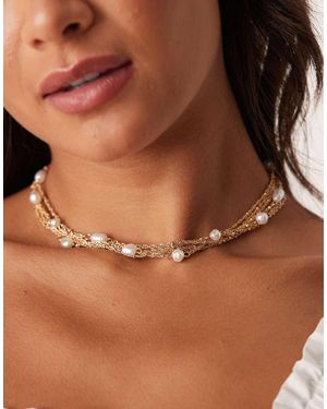 ASOS Collarino Con Catenine Multifilo E Perle Sintetiche - Marrone