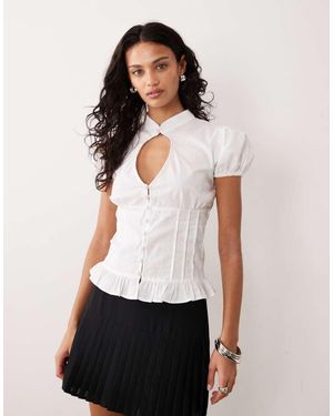 Motel Blusa Blanca Con Abertura Y Mangas Abullonadas Yamila De - Blanco