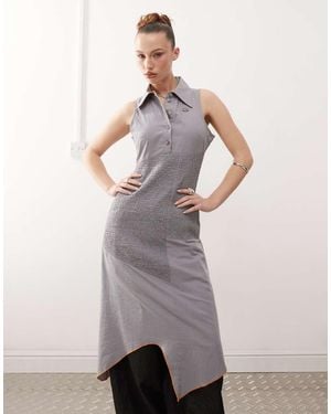 Basic Pleasure Mode Vestido Camisero Gris Con Paneles Fruncidos De