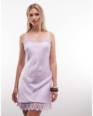 Monki Mini Slipdress Van Satijn Met Kanten Detail - Paars