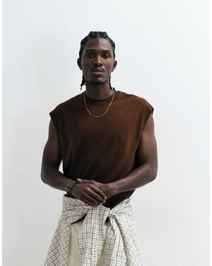 ASOS Relaxed Knit Tank Top With Ribbed Detailing - Brown