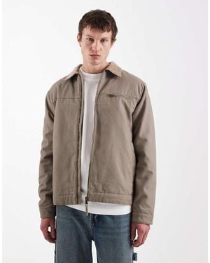 Threadbare Zip Front Barn Jacket With Contrasting Collar - Natural