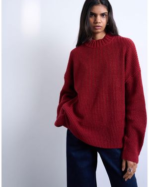 TOPSHOP Knitted Clean Mid Neck Sweater - Red