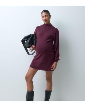 Vero Moda Knitted Funnel Neck Mini Dress - Red