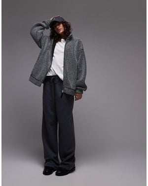 TOPSHOP Borg Funnel Neck Zip Thru Fleece - Grey