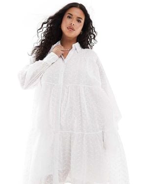 In The Style Plus Broderie Shirt Dress - White