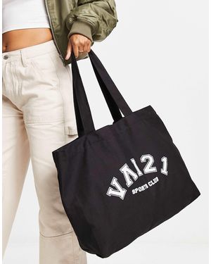 VAI21 Varsity Logo Canvas Tote Bag - Black