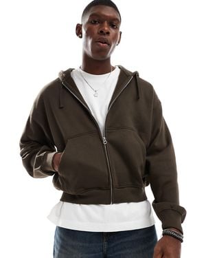 Weekday Sweat à capuche zippé coupe carrée en jersey - foncé - Noir