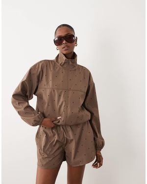 4th & Reckless Veste d'ensemble en nylon à col cheminée - chocolat à pois - Marron
