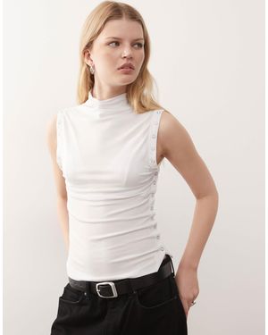 Weekday Mock Neck Sleeveless Top With Side Button Detailing - White