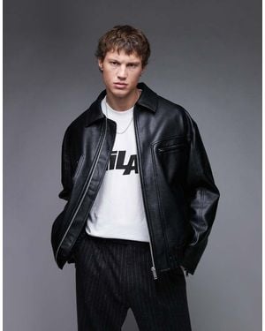 TOPMAN Faux Leather Bomber Jacket - Grey