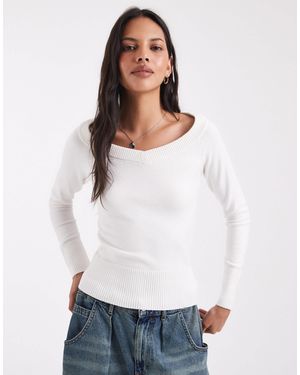 Hollister Knitted Slim Off Shoulder Sweater - White