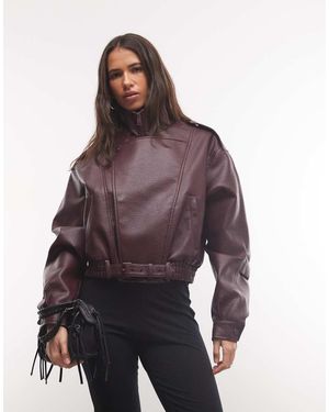 CERNUCCI Chaqueta Biker De Piel Sintética Texturizada Con Cuello Alzado En-Rojo - Morado