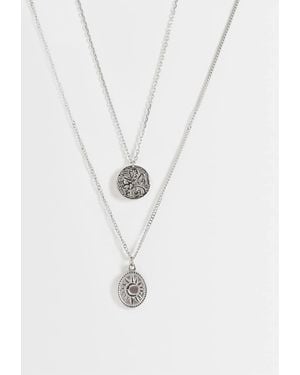 ASOS Waterproof Stainless Steel 2 Pack Lion And Sun Pendant Necklace - White