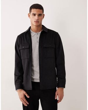 Mango Wool Mix Checked Overshirt - Black