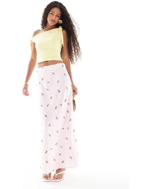 Pieces Cherry Print Maxi Skirt - White