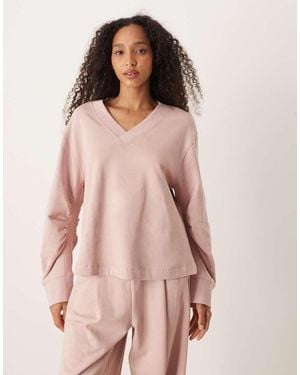 ASOS V Neck Sweatshirt With Waffle Panel Detail - Pink