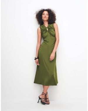 & Other Stories Ruched Sleeveless Midi Dress With Keyhole - Green