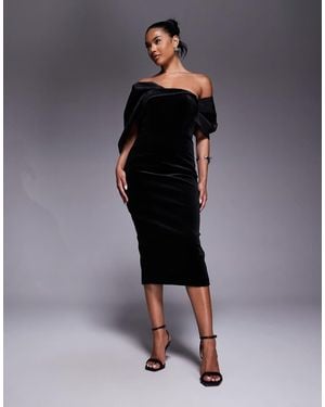 Jarlo Draped Bardot Sleeve Midi Dress - Black
