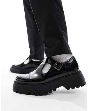 ASOS Merceditas Negras Con Suela Gruesa De Cuero Sintético De - Negro