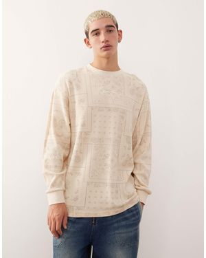 Karlkani Signature Waffle Paisley Long Sleeve T-shirt - Natural