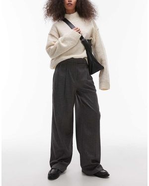 TOPSHOP Pantaloni Sartoriali A Fondo Ampio Con Pieghe Frontali Color Antracite - Grigio