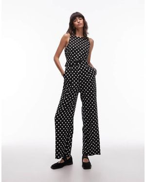 Mango Straight Fit Polka Dot Jumpsuit With Cinch Waist Belt - White