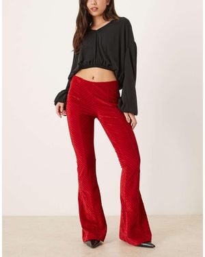 Free People Penny Pull On Velvet Flare Trousers - Red