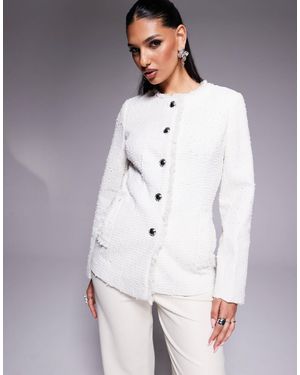 River Island Collarless Boucle Jacket - White