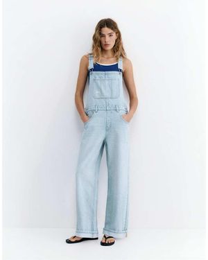 Pull&Bear Long Denim Dungarees - Blue