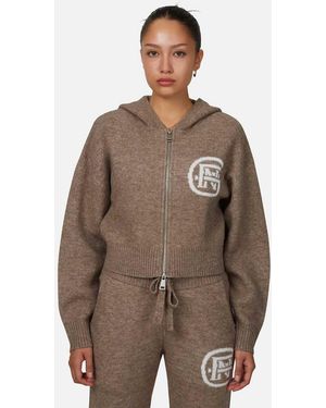 Good For Nothing Knitted Crop Zip Hoodie - Brown