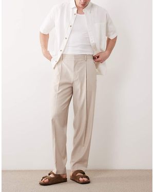 ASOS Smart Oversized Tapered Trousers With Elasticated Waist - Natural