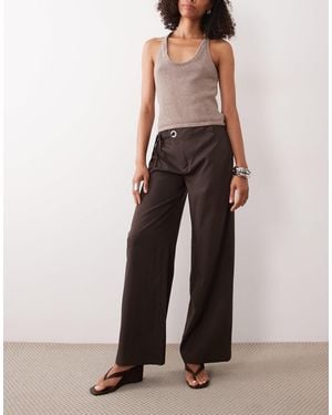 The Frolic Exclusive Eyelet Tie Waist Detail Pants - Brown