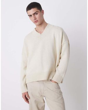 ASOS Jersey De Corte Cuadrado Ultragrande Con Cuello De Pico De Punto De -Neutro - Gris