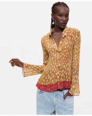 Desigual Pleated Deer Print Shirt - Yellow