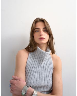 TOPSHOP Knit Draped Neck Top - Blue