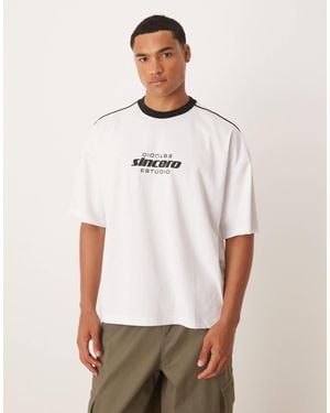 ASOS Boxy 220Gsm T-Shirt With Piping And Print - White